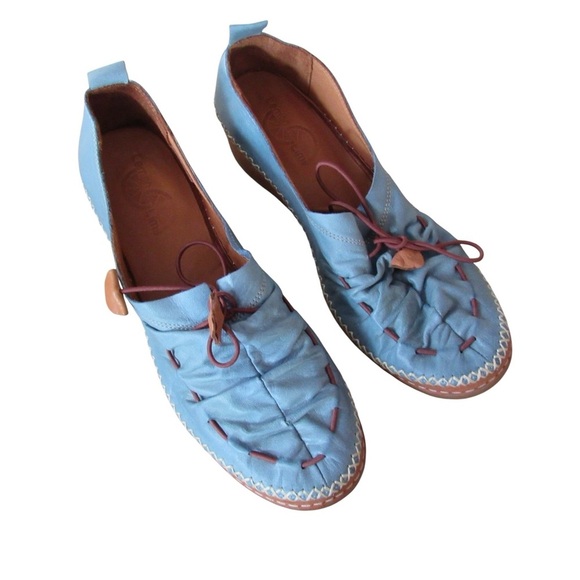 Lemon N Lime Blue Leather Shoes 41 Slip On Western Country Boho Whip Stitch - Picture 8 of 10